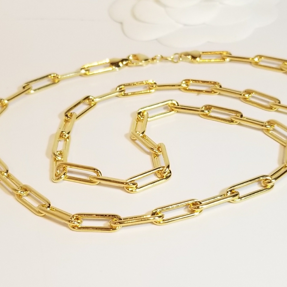 18K Gold Filled Paperclip Chain Necklace NEW